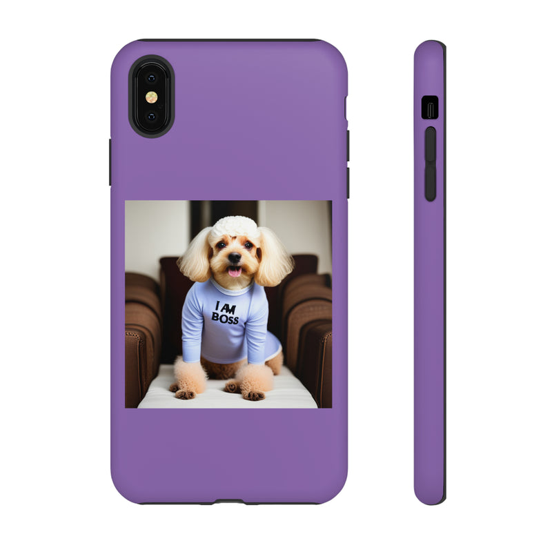 I Am Boss Dog  Purple Tough Cases. All iPhone 15, 14, 13, 12, 11, X, 8 , Google Pixel 7, 6, 5, Samsung Galaxy 23, 22, 21, 20, 10