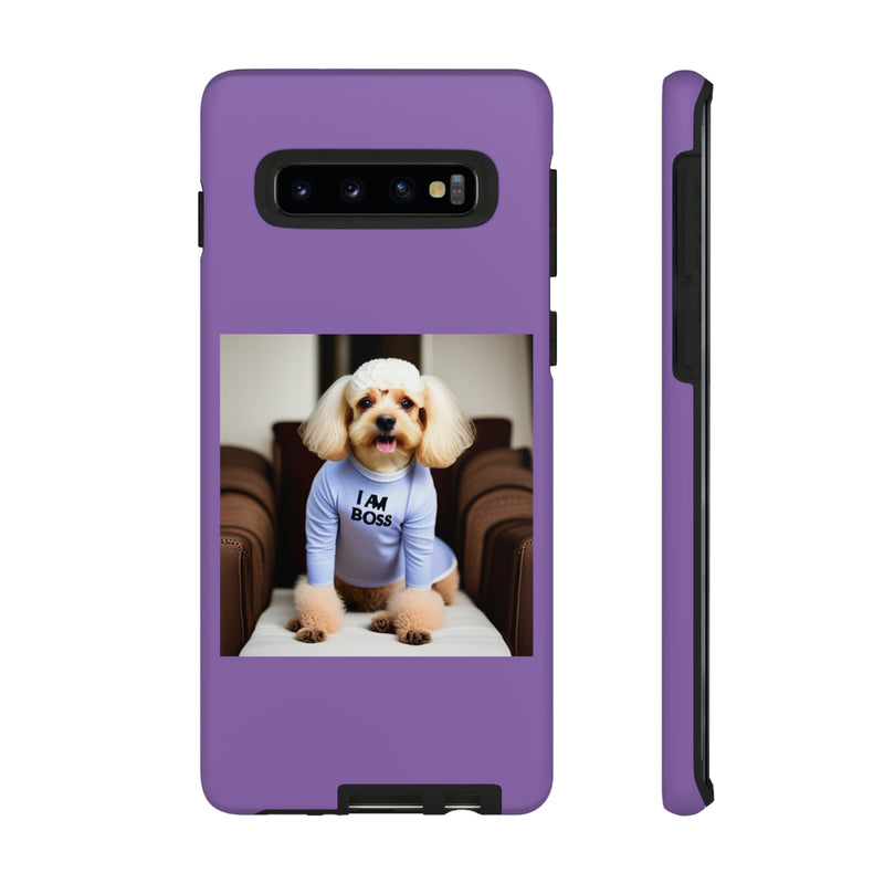 I Am Boss Dog  Purple Tough Cases. All iPhone 15, 14, 13, 12, 11, X, 8 , Google Pixel 7, 6, 5, Samsung Galaxy 23, 22, 21, 20, 10