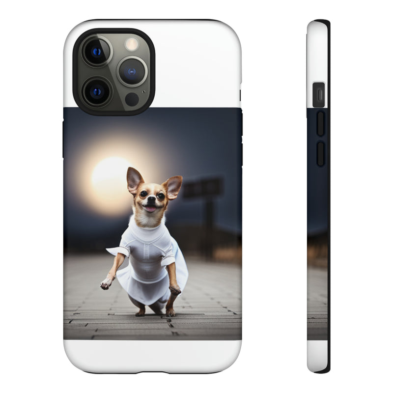 Cute White Dress Chihuahua Tough Cases. All iPhone 15, 14, 13, 12, 11, X, 8 , Google Pixel 7, 6, 5, Samsung Galaxy 23, 22, 21, 20, 10