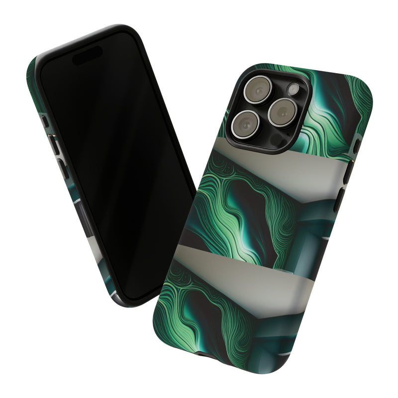 Green Geometric Patterns - Tough Cases  All iPhone 15, 14, 13, 12, 11, X, 8 , Google Pixel 7, 6, 5, Samsung Galaxy 23, 22, 21, 20, 10