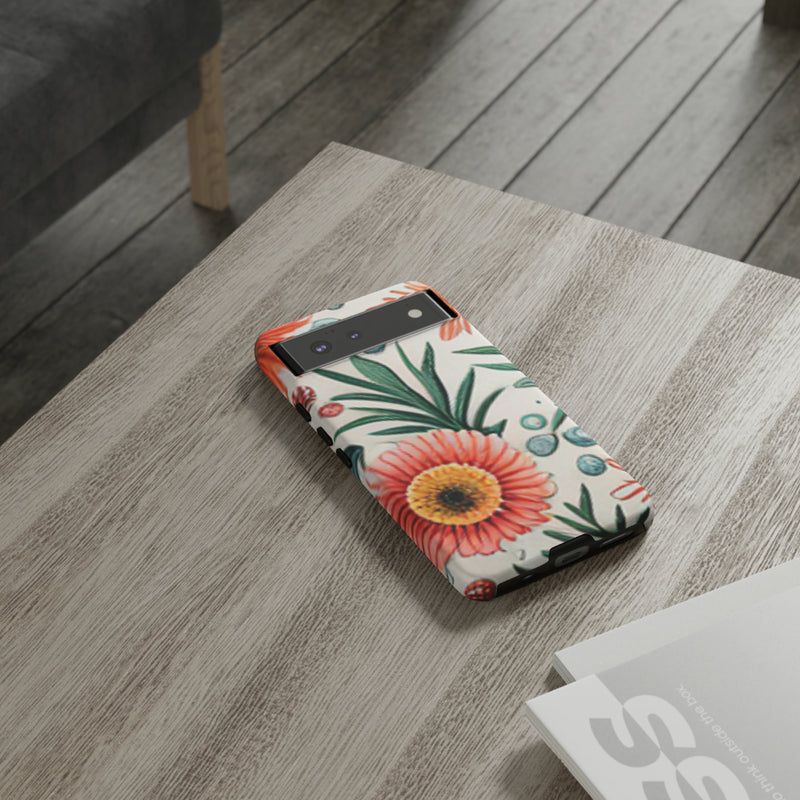 Orange Exotic Flowers Tough Cases All iPhone 15, 14, 13, 12, 11, X, 8 , Google Pixel 7, 6, 5, Samsung Galaxy 23, 22, 21, 20, 10