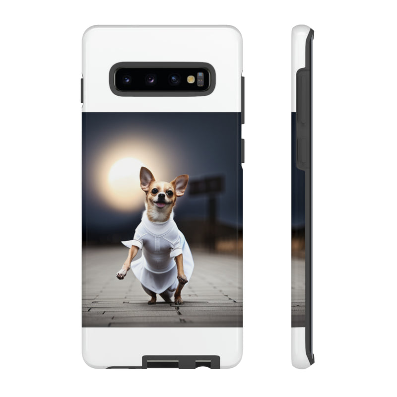 Cute White Dress Chihuahua Tough Cases. All iPhone 15, 14, 13, 12, 11, X, 8 , Google Pixel 7, 6, 5, Samsung Galaxy 23, 22, 21, 20, 10