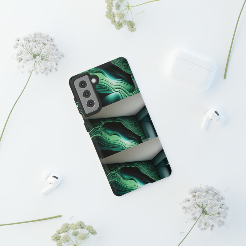 Green Geometric Patterns - Tough Cases  All iPhone 15, 14, 13, 12, 11, X, 8 , Google Pixel 7, 6, 5, Samsung Galaxy 23, 22, 21, 20, 10