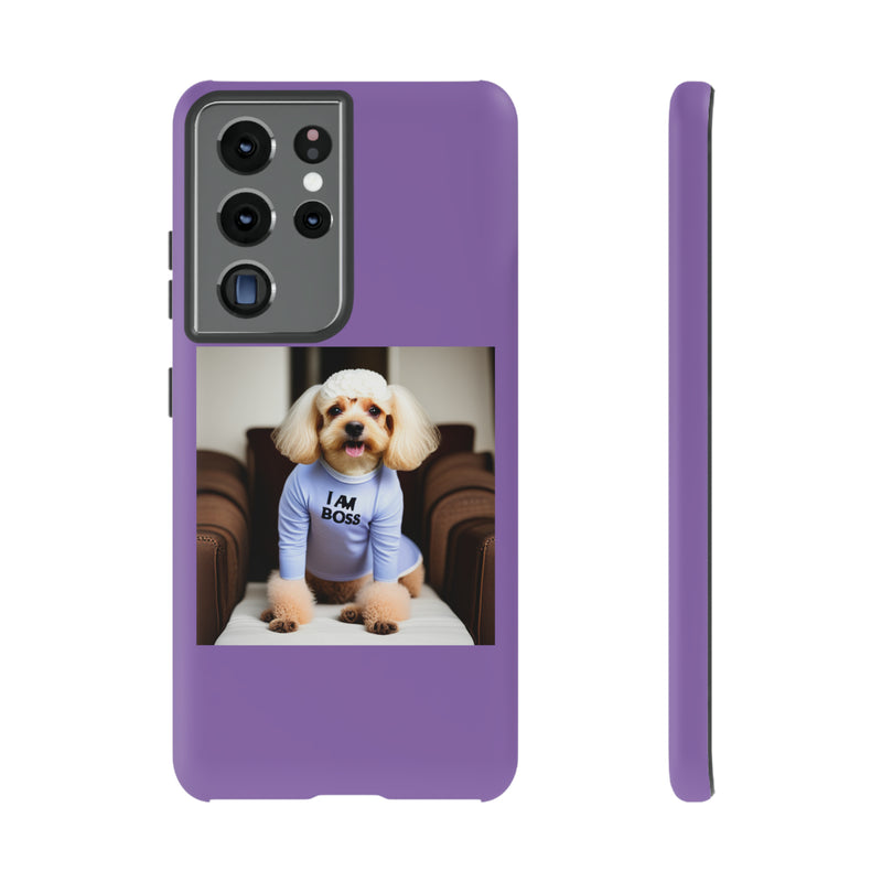 I Am Boss Dog  Purple Tough Cases. All iPhone 15, 14, 13, 12, 11, X, 8 , Google Pixel 7, 6, 5, Samsung Galaxy 23, 22, 21, 20, 10