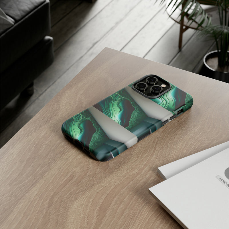 Green Geometric Patterns - Tough Cases  All iPhone 15, 14, 13, 12, 11, X, 8 , Google Pixel 7, 6, 5, Samsung Galaxy 23, 22, 21, 20, 10