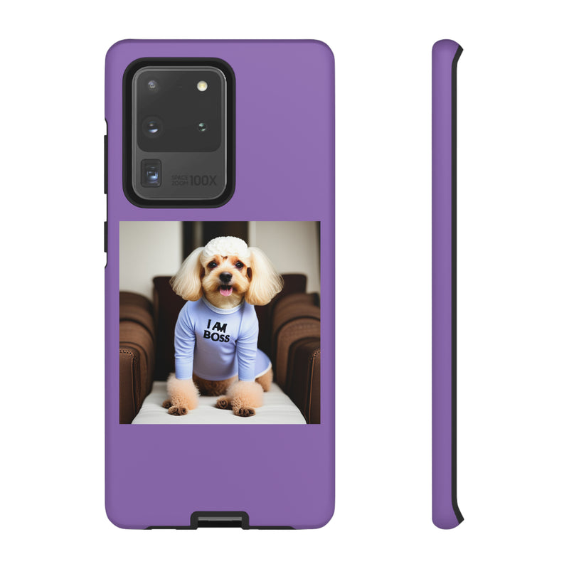 I Am Boss Dog  Purple Tough Cases. All iPhone 15, 14, 13, 12, 11, X, 8 , Google Pixel 7, 6, 5, Samsung Galaxy 23, 22, 21, 20, 10