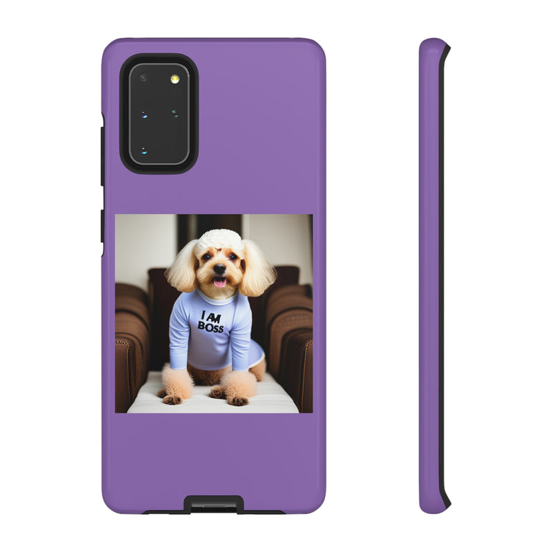 I Am Boss Dog  Purple Tough Cases. All iPhone 15, 14, 13, 12, 11, X, 8 , Google Pixel 7, 6, 5, Samsung Galaxy 23, 22, 21, 20, 10