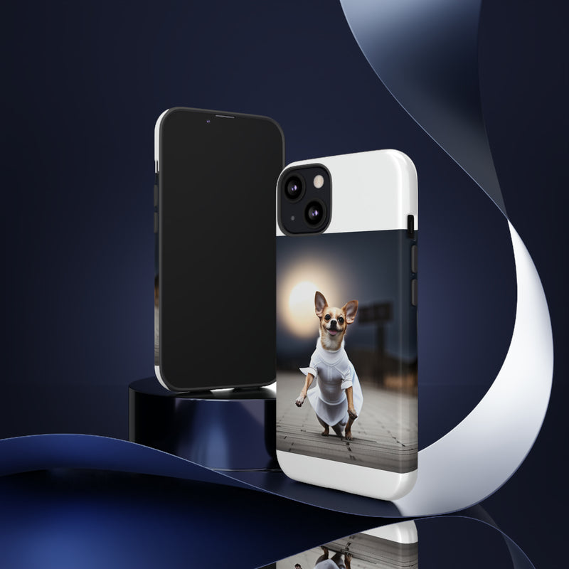 Cute White Dress Chihuahua Tough Cases. All iPhone 15, 14, 13, 12, 11, X, 8 , Google Pixel 7, 6, 5, Samsung Galaxy 23, 22, 21, 20, 10