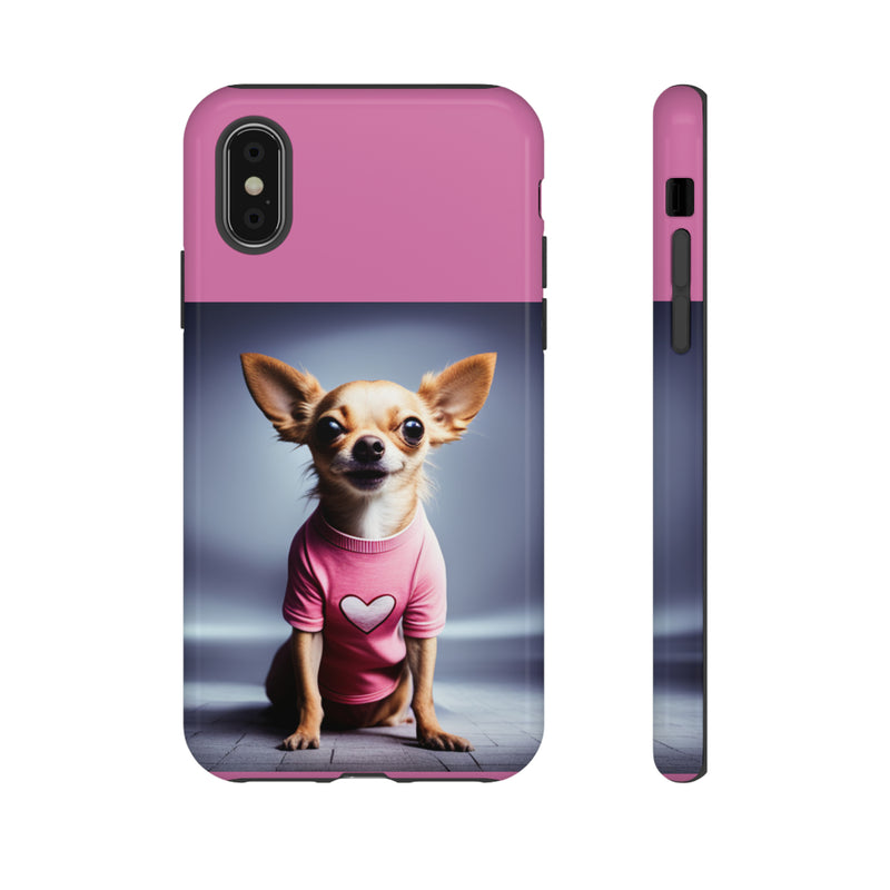 Pink Heart Chihuahua Tough Cases. All iPhone 15, 14, 13, 12, 11, X, 8 , Google Pixel 7, 6, 5, Samsung Galaxy 23, 22, 21, 20, 10