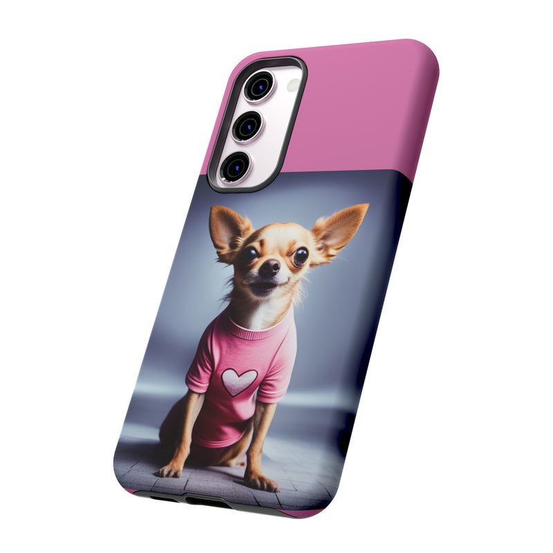 Pink Heart Chihuahua Tough Cases. All iPhone 15, 14, 13, 12, 11, X, 8 , Google Pixel 7, 6, 5, Samsung Galaxy 23, 22, 21, 20, 10