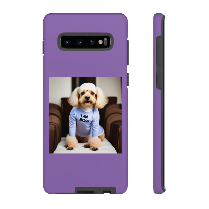 I Am Boss Dog  Purple Tough Cases. All iPhone 15, 14, 13, 12, 11, X, 8 , Google Pixel 7, 6, 5, Samsung Galaxy 23, 22, 21, 20, 10