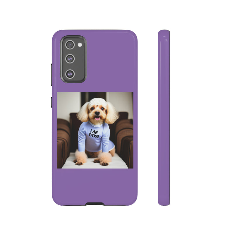 I Am Boss Dog  Purple Tough Cases. All iPhone 15, 14, 13, 12, 11, X, 8 , Google Pixel 7, 6, 5, Samsung Galaxy 23, 22, 21, 20, 10