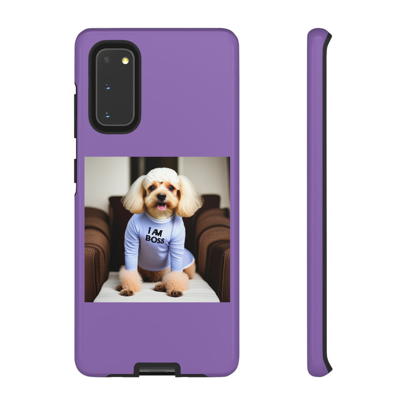 I Am Boss Dog  Purple Tough Cases. All iPhone 15, 14, 13, 12, 11, X, 8 , Google Pixel 7, 6, 5, Samsung Galaxy 23, 22, 21, 20, 10