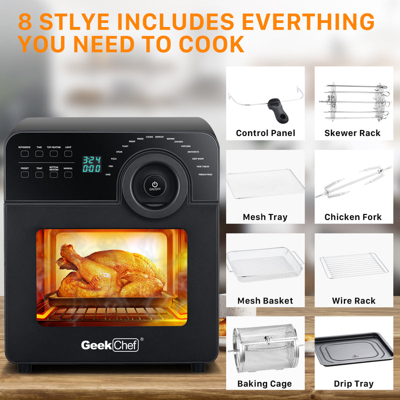 GRILL Reinigung Geek Chef Air Fryer, Convection Toaster Oven with French Doors, Stainless Steel 4 Slice Toaster Convection Airfryer Countertop Oven, Roast, Reheat,Fry Oil-Free, 4 Accessories & Recipes | New Gadgets