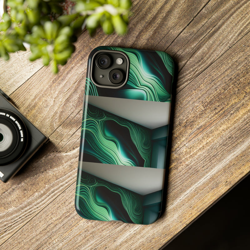 Green Geometric Patterns - Tough Cases  All iPhone 15, 14, 13, 12, 11, X, 8 , Google Pixel 7, 6, 5, Samsung Galaxy 23, 22, 21, 20, 10