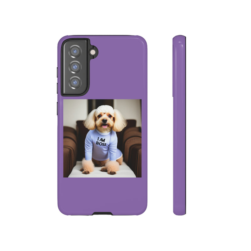 I Am Boss Dog  Purple Tough Cases. All iPhone 15, 14, 13, 12, 11, X, 8 , Google Pixel 7, 6, 5, Samsung Galaxy 23, 22, 21, 20, 10