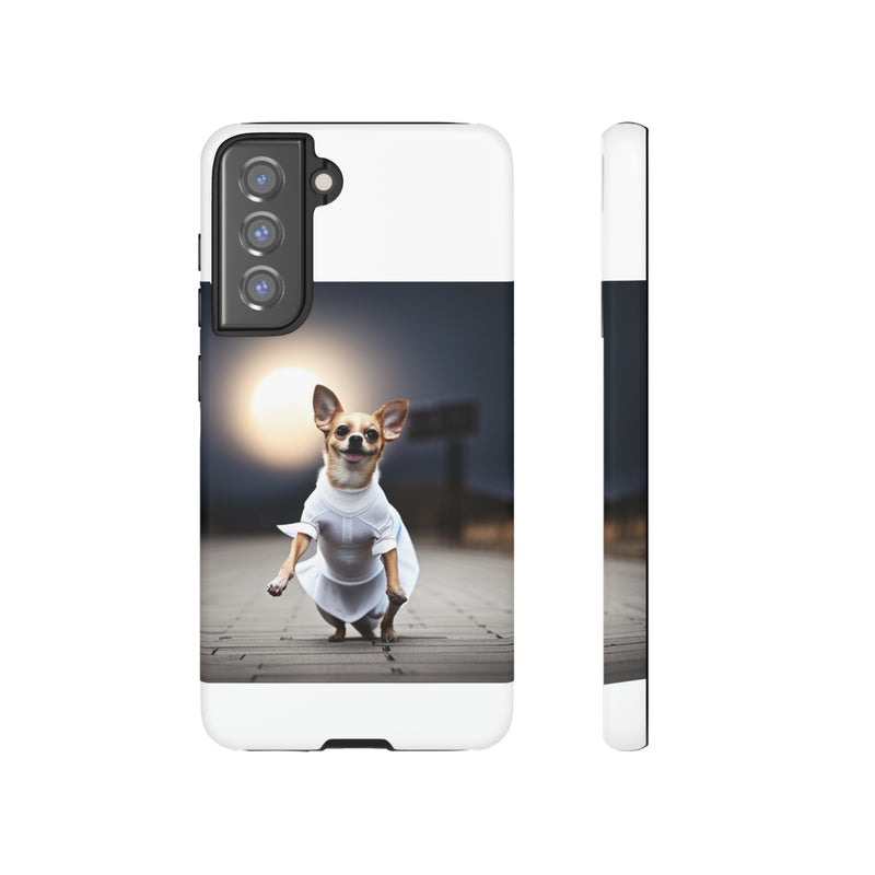 Cute White Dress Chihuahua Tough Cases. All iPhone 15, 14, 13, 12, 11, X, 8 , Google Pixel 7, 6, 5, Samsung Galaxy 23, 22, 21, 20, 10