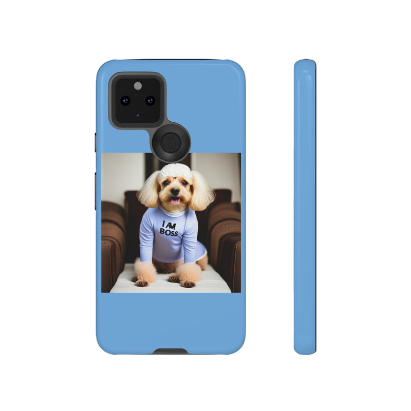 I Am Boss Dog Blue Tough Cases. All iPhone 15, 14, 13, 12, 11, X, 8 , Google Pixel 7, 6, 5, Samsung Galaxy 23, 22, 21, 20, 10