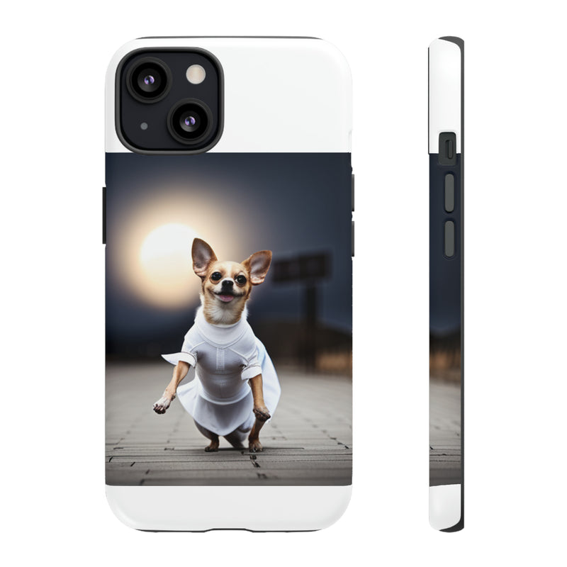 Cute White Dress Chihuahua Tough Cases. All iPhone 15, 14, 13, 12, 11, X, 8 , Google Pixel 7, 6, 5, Samsung Galaxy 23, 22, 21, 20, 10