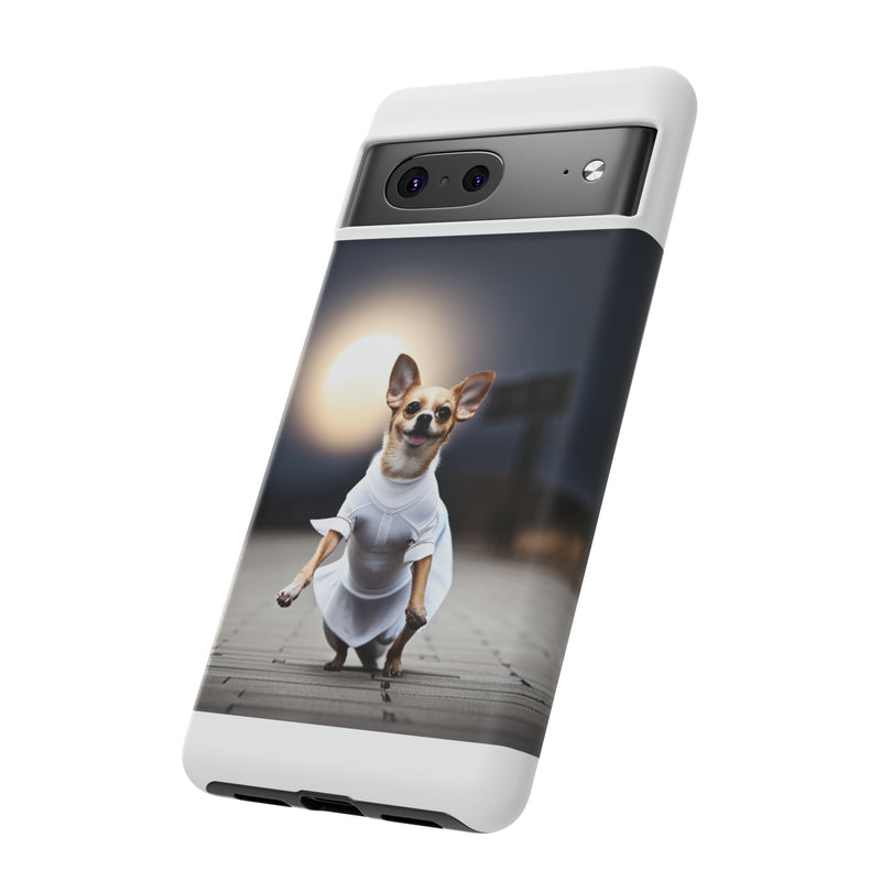 Cute White Dress Chihuahua Tough Cases. All iPhone 15, 14, 13, 12, 11, X, 8 , Google Pixel 7, 6, 5, Samsung Galaxy 23, 22, 21, 20, 10