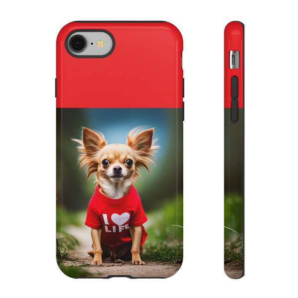 I Love Life Red Shirt Chihuahua Tough Cases. All iPhone 15, 14, 13, 12, 11, X, 8 , Google Pixel 7, 6, 5, Samsung Galaxy 23, 22, 21, 20, 10