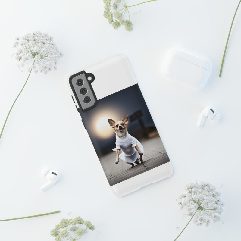 Cute White Dress Chihuahua Tough Cases. All iPhone 15, 14, 13, 12, 11, X, 8 , Google Pixel 7, 6, 5, Samsung Galaxy 23, 22, 21, 20, 10