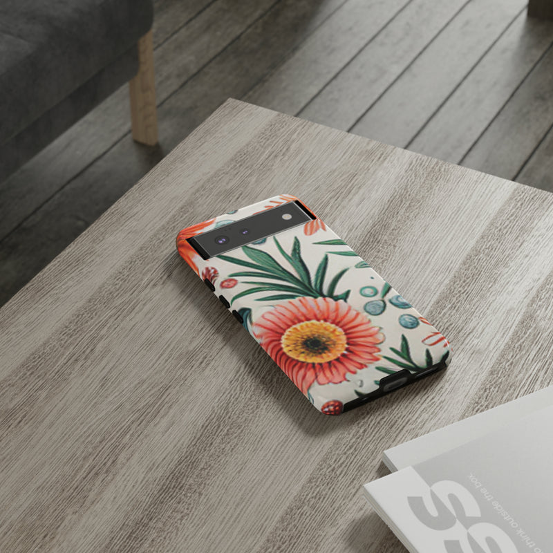 Orange Exotic Flowers Tough Cases All iPhone 15, 14, 13, 12, 11, X, 8 , Google Pixel 7, 6, 5, Samsung Galaxy 23, 22, 21, 20, 10