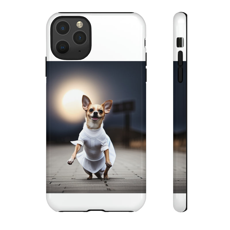 Cute White Dress Chihuahua Tough Cases. All iPhone 15, 14, 13, 12, 11, X, 8 , Google Pixel 7, 6, 5, Samsung Galaxy 23, 22, 21, 20, 10