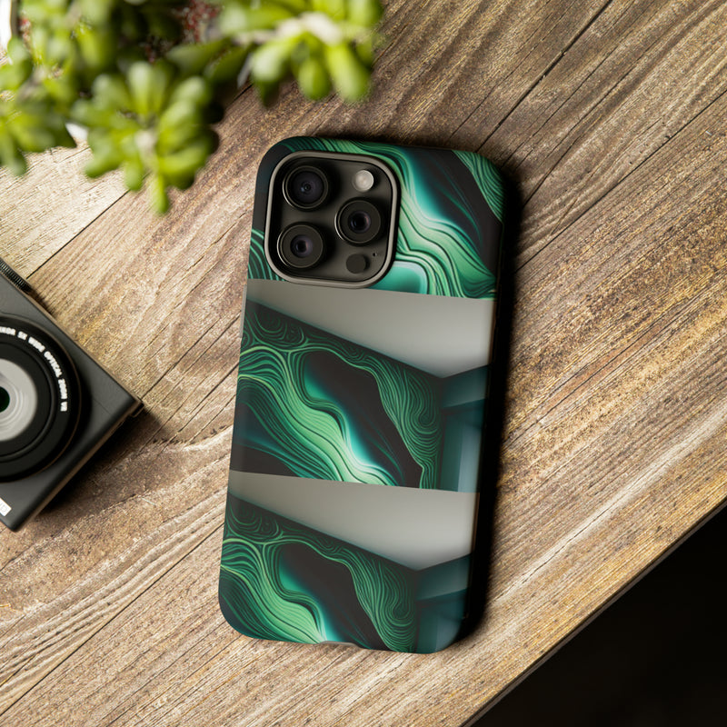 Green Geometric Patterns - Tough Cases  All iPhone 15, 14, 13, 12, 11, X, 8 , Google Pixel 7, 6, 5, Samsung Galaxy 23, 22, 21, 20, 10