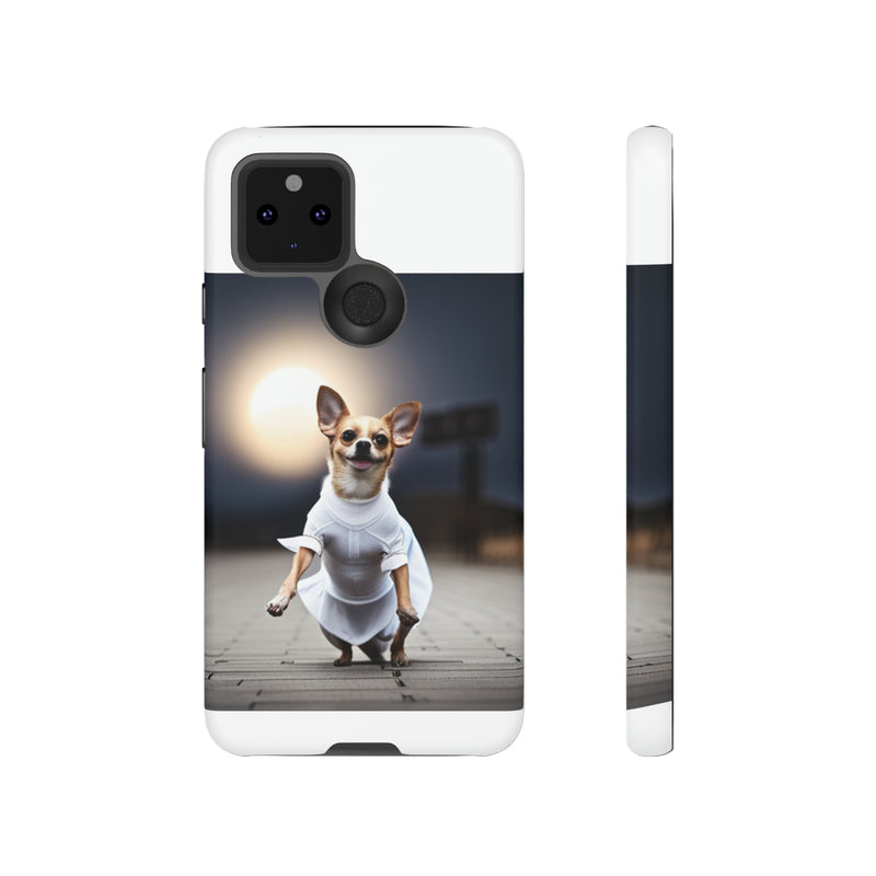 Cute White Dress Chihuahua Tough Cases. All iPhone 15, 14, 13, 12, 11, X, 8 , Google Pixel 7, 6, 5, Samsung Galaxy 23, 22, 21, 20, 10