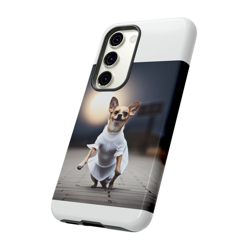 Cute White Dress Chihuahua Tough Cases. All iPhone 15, 14, 13, 12, 11, X, 8 , Google Pixel 7, 6, 5, Samsung Galaxy 23, 22, 21, 20, 10