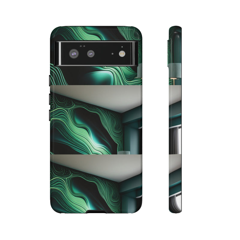 Green Geometric Patterns - Tough Cases  All iPhone 15, 14, 13, 12, 11, X, 8 , Google Pixel 7, 6, 5, Samsung Galaxy 23, 22, 21, 20, 10