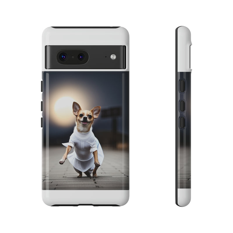 Cute White Dress Chihuahua Tough Cases. All iPhone 15, 14, 13, 12, 11, X, 8 , Google Pixel 7, 6, 5, Samsung Galaxy 23, 22, 21, 20, 10