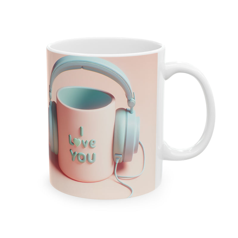 I love you with Headset Coffee Mug, personal mug, designer mugs, designer coffee mug, coffee tea cup gift, mama mug, boho coffee cup