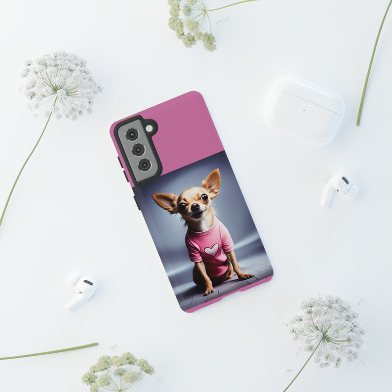 Pink Heart Chihuahua Tough Cases. All iPhone 15, 14, 13, 12, 11, X, 8 , Google Pixel 7, 6, 5, Samsung Galaxy 23, 22, 21, 20, 10