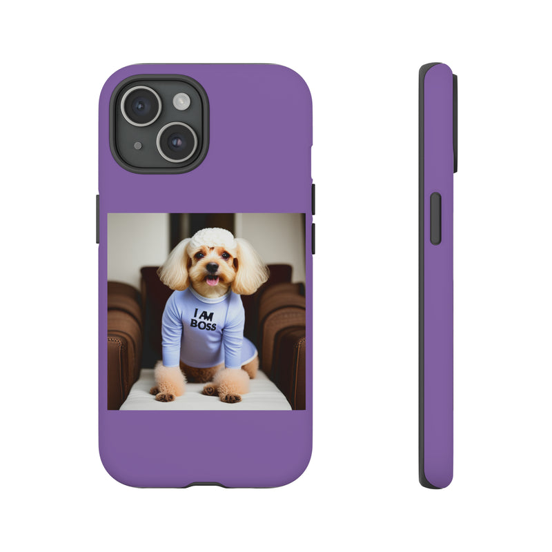 I Am Boss Dog  Purple Tough Cases. All iPhone 15, 14, 13, 12, 11, X, 8 , Google Pixel 7, 6, 5, Samsung Galaxy 23, 22, 21, 20, 10