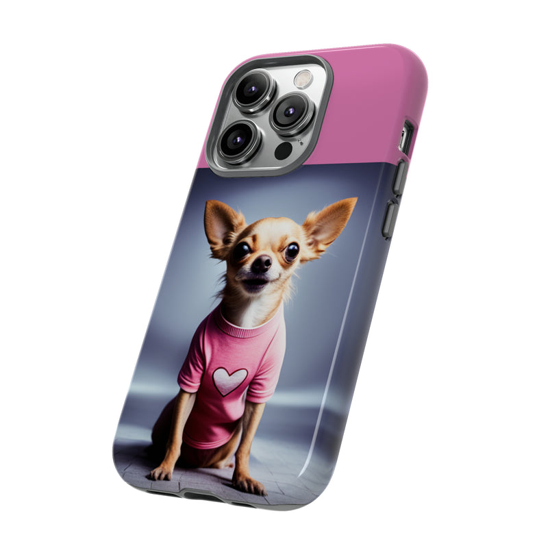 Pink Heart Chihuahua Tough Cases. All iPhone 15, 14, 13, 12, 11, X, 8 , Google Pixel 7, 6, 5, Samsung Galaxy 23, 22, 21, 20, 10