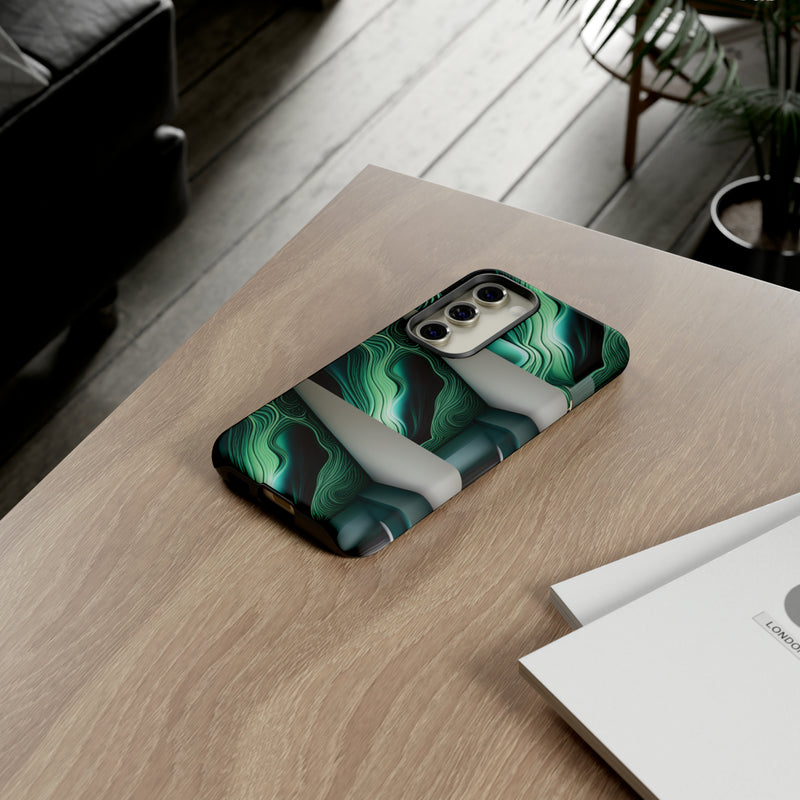 Green Geometric Patterns - Tough Cases  All iPhone 15, 14, 13, 12, 11, X, 8 , Google Pixel 7, 6, 5, Samsung Galaxy 23, 22, 21, 20, 10