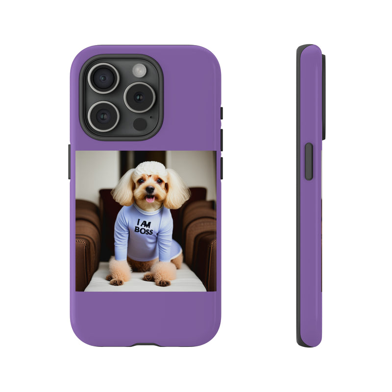 I Am Boss Dog  Purple Tough Cases. All iPhone 15, 14, 13, 12, 11, X, 8 , Google Pixel 7, 6, 5, Samsung Galaxy 23, 22, 21, 20, 10