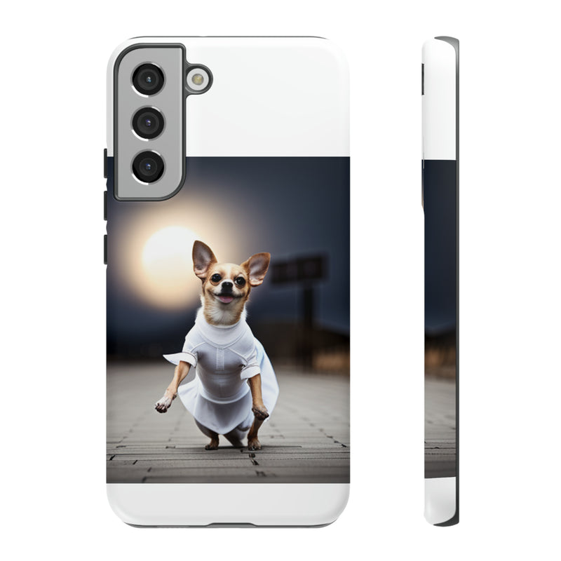 Cute White Dress Chihuahua Tough Cases. All iPhone 15, 14, 13, 12, 11, X, 8 , Google Pixel 7, 6, 5, Samsung Galaxy 23, 22, 21, 20, 10