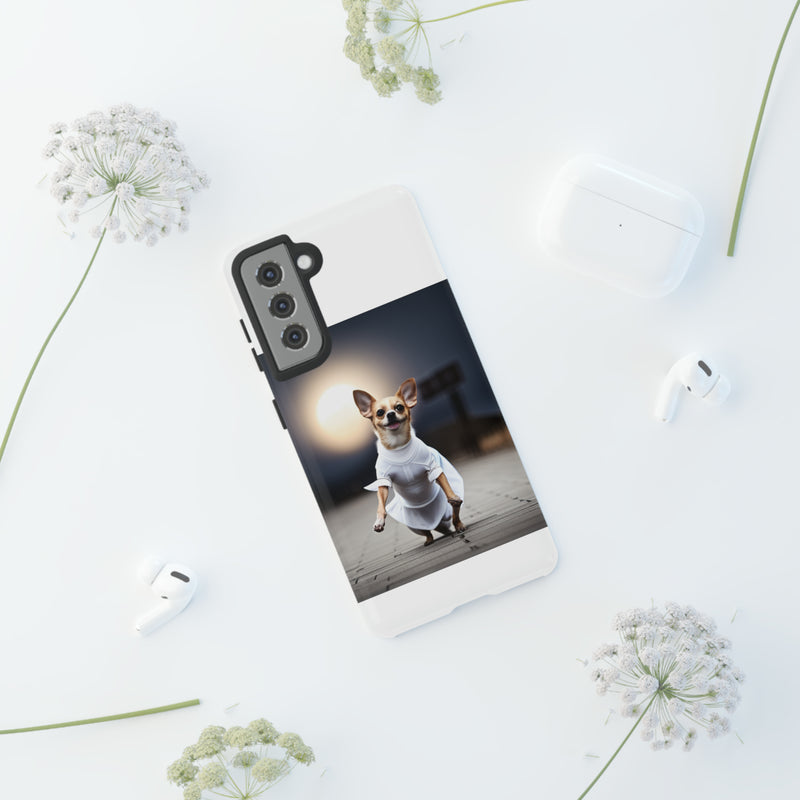 Cute White Dress Chihuahua Tough Cases. All iPhone 15, 14, 13, 12, 11, X, 8 , Google Pixel 7, 6, 5, Samsung Galaxy 23, 22, 21, 20, 10