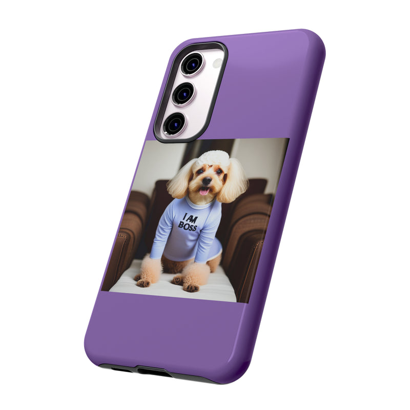 I Am Boss Dog  Purple Tough Cases. All iPhone 15, 14, 13, 12, 11, X, 8 , Google Pixel 7, 6, 5, Samsung Galaxy 23, 22, 21, 20, 10