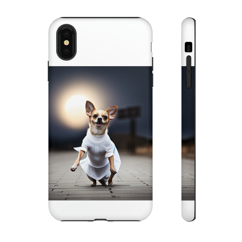 Cute White Dress Chihuahua Tough Cases. All iPhone 15, 14, 13, 12, 11, X, 8 , Google Pixel 7, 6, 5, Samsung Galaxy 23, 22, 21, 20, 10