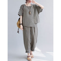 Short-sleeved Top Plus Size Cotton And Linen Trousers Two-piece Set