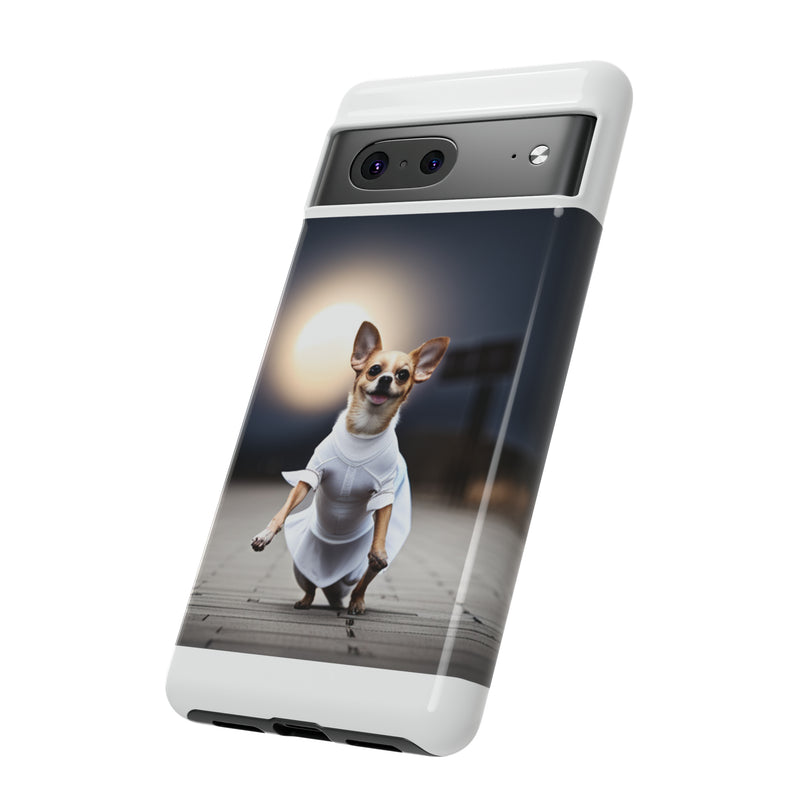 Cute White Dress Chihuahua Tough Cases. All iPhone 15, 14, 13, 12, 11, X, 8 , Google Pixel 7, 6, 5, Samsung Galaxy 23, 22, 21, 20, 10