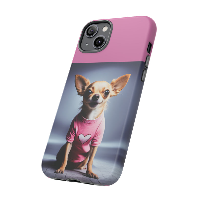 Pink Heart Chihuahua Tough Cases. All iPhone 15, 14, 13, 12, 11, X, 8 , Google Pixel 7, 6, 5, Samsung Galaxy 23, 22, 21, 20, 10