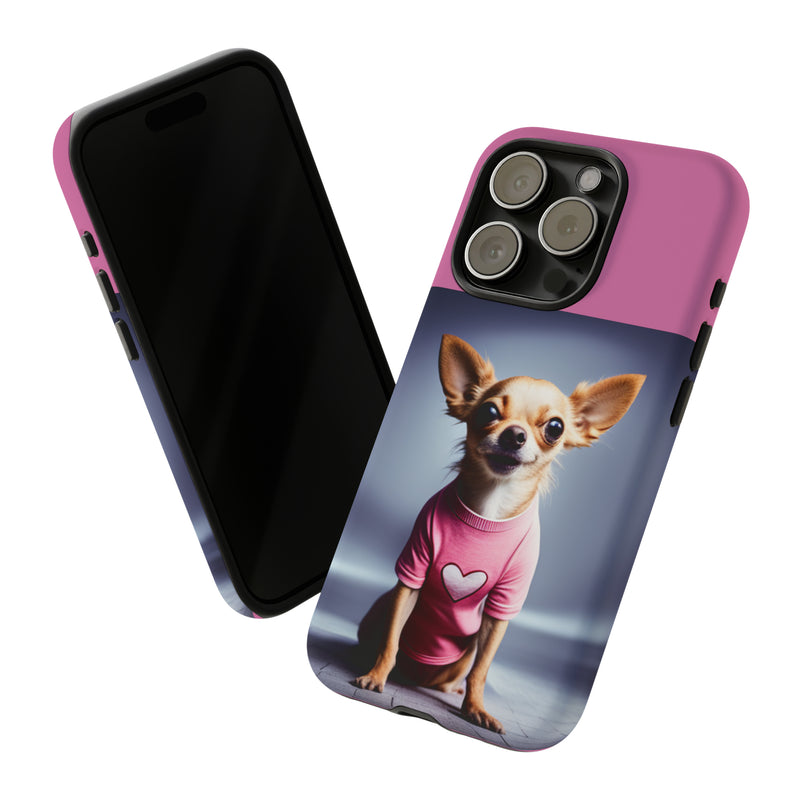 Pink Heart Chihuahua Tough Cases. All iPhone 15, 14, 13, 12, 11, X, 8 , Google Pixel 7, 6, 5, Samsung Galaxy 23, 22, 21, 20, 10