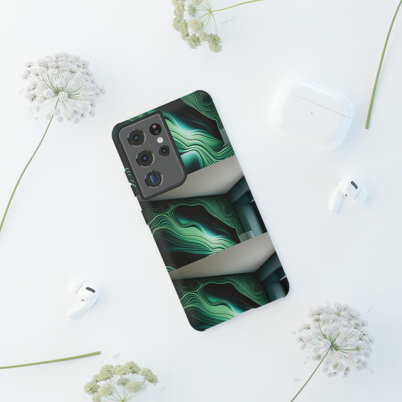 Green Geometric Patterns - Tough Cases  All iPhone 15, 14, 13, 12, 11, X, 8 , Google Pixel 7, 6, 5, Samsung Galaxy 23, 22, 21, 20, 10