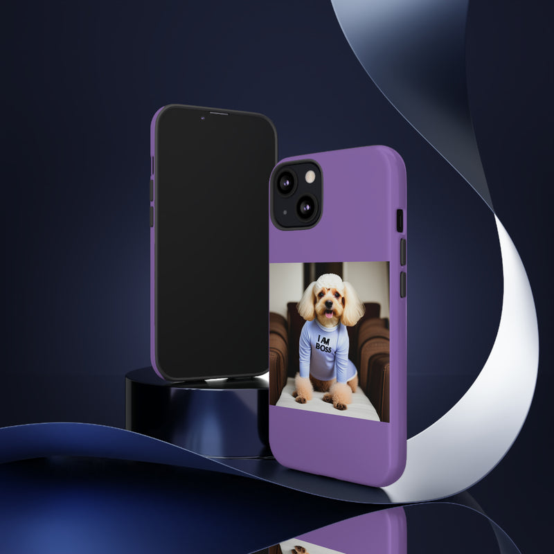 I Am Boss Dog  Purple Tough Cases. All iPhone 15, 14, 13, 12, 11, X, 8 , Google Pixel 7, 6, 5, Samsung Galaxy 23, 22, 21, 20, 10