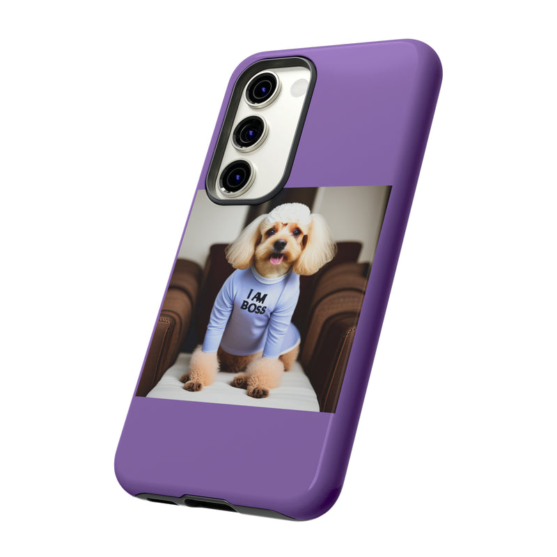 I Am Boss Dog  Purple Tough Cases. All iPhone 15, 14, 13, 12, 11, X, 8 , Google Pixel 7, 6, 5, Samsung Galaxy 23, 22, 21, 20, 10